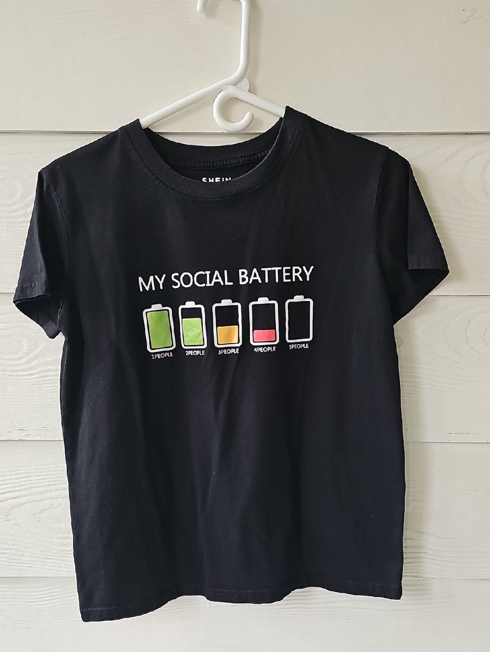 SHEIN My Social Battery Graphic Tee Black Short Sleeve Size Large